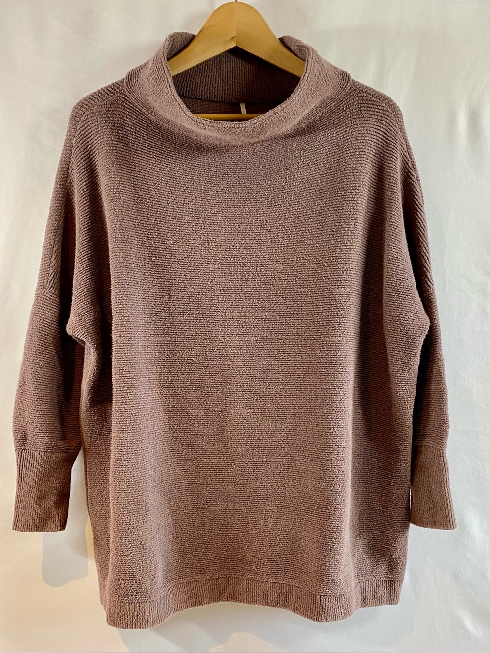 Free People Ottoman Ribbed Mauve Pink Oversized Mock Neck Tunic Sweater, Size S - Picture 2 of 8